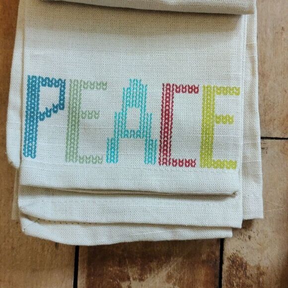 Threshold Napkins Cotton Holiday Joy Peace Cream - Picture 5 of 6